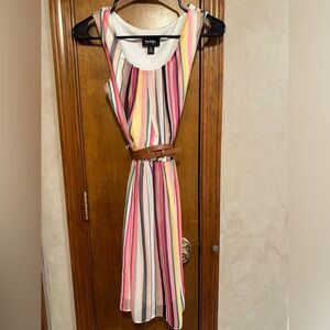By&By Summer Multi-Color Sleeveless Dress With Belt